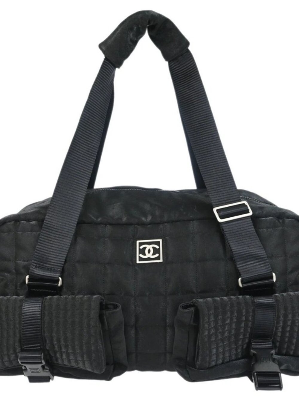 Chanel Black Nylon Choco Bar Sport Line Duffle Handbag 168088